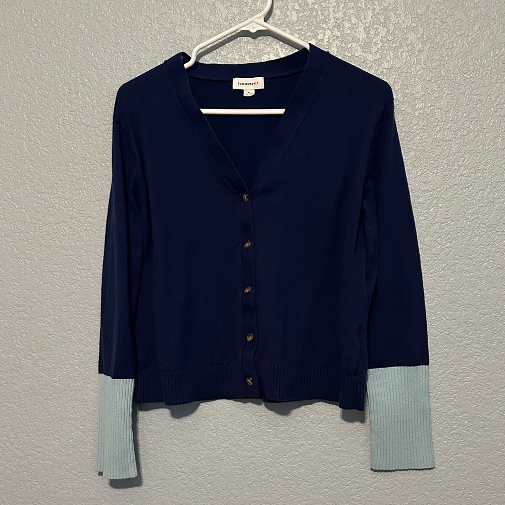 Summersalt Navy Aqua Cardigan Sweater